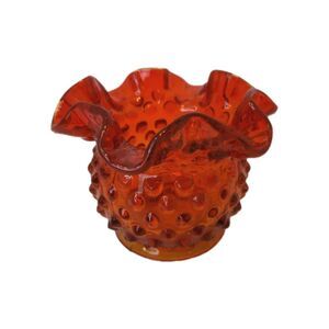 Fenton Orange Amberina Hobnail Fluted Bowl Classic Fenton Marking VTG